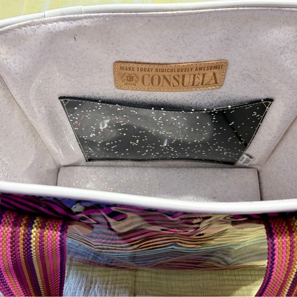 Consuela Zebra Stripe Tote in Pink, Purple, Blue & Peach - Picture 3 of 11